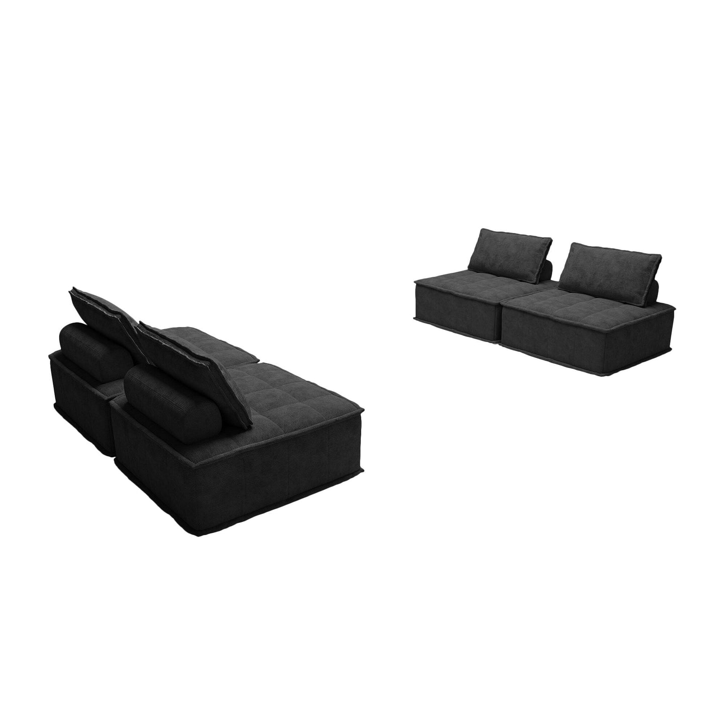 Set di divani modulari in ciniglia nera da 4 pezzi