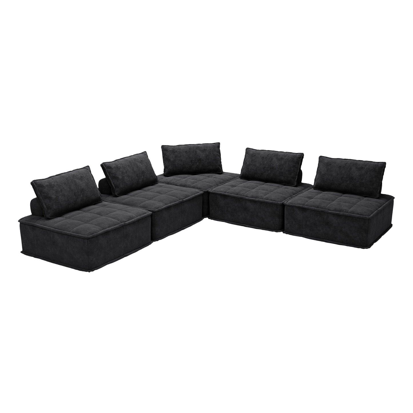 Set di divani modulari in ciniglia nera da 5 pezzi