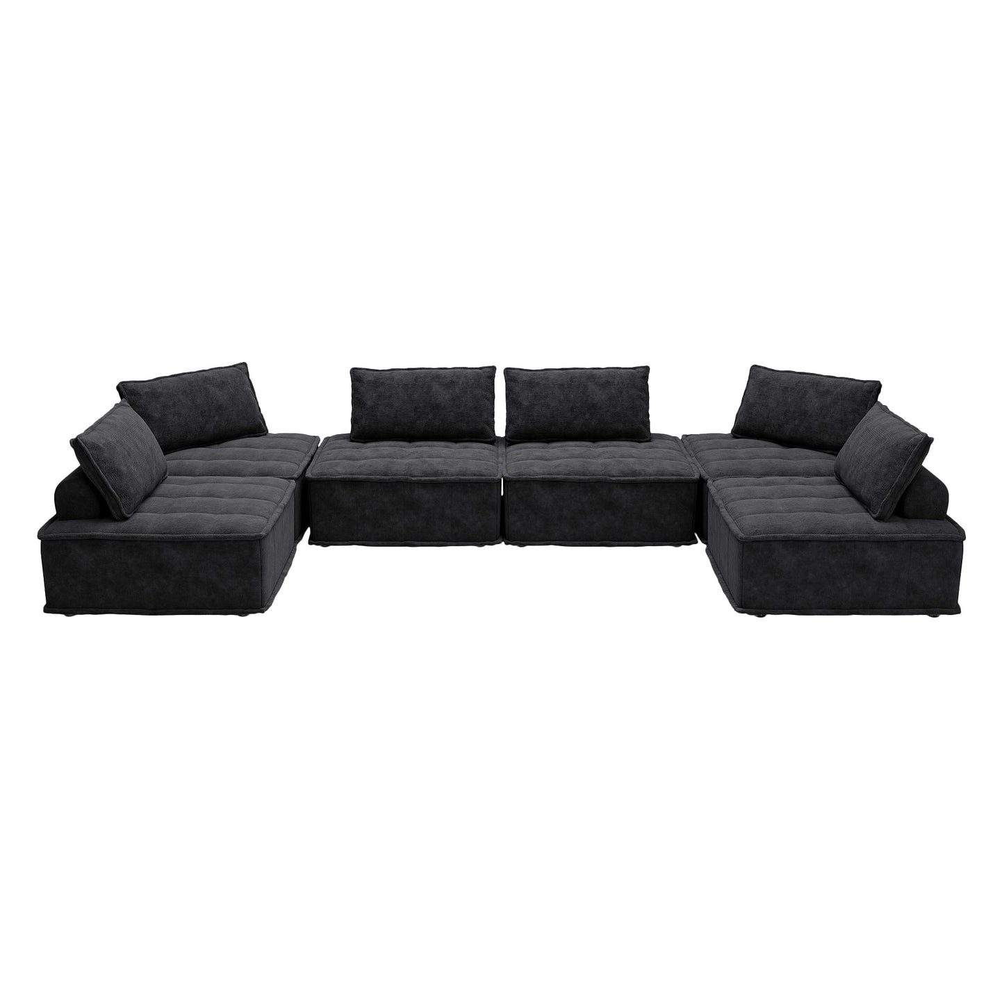 Set di divani modulari in ciniglia nera da 6 pezzi