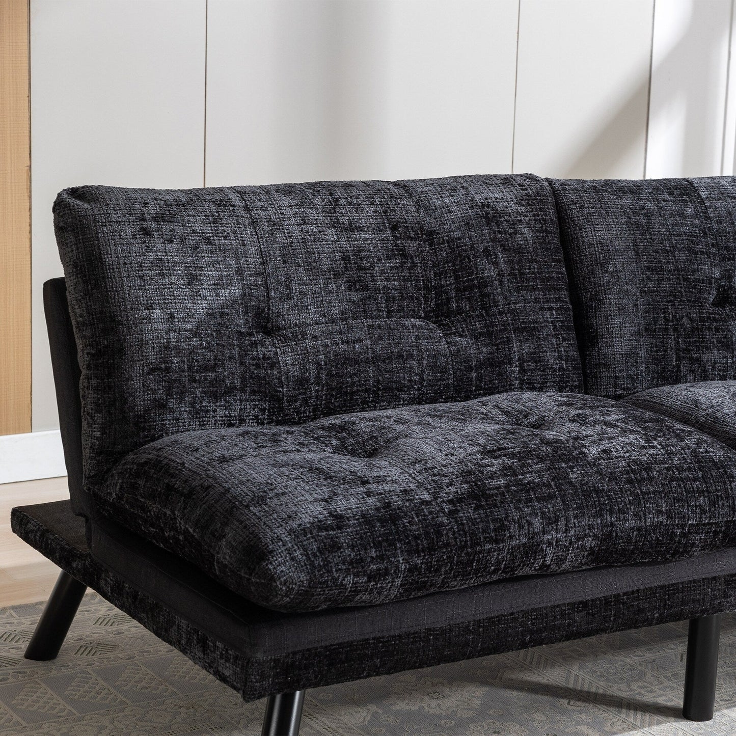 Divano letto futon convertibile in ciniglia nera