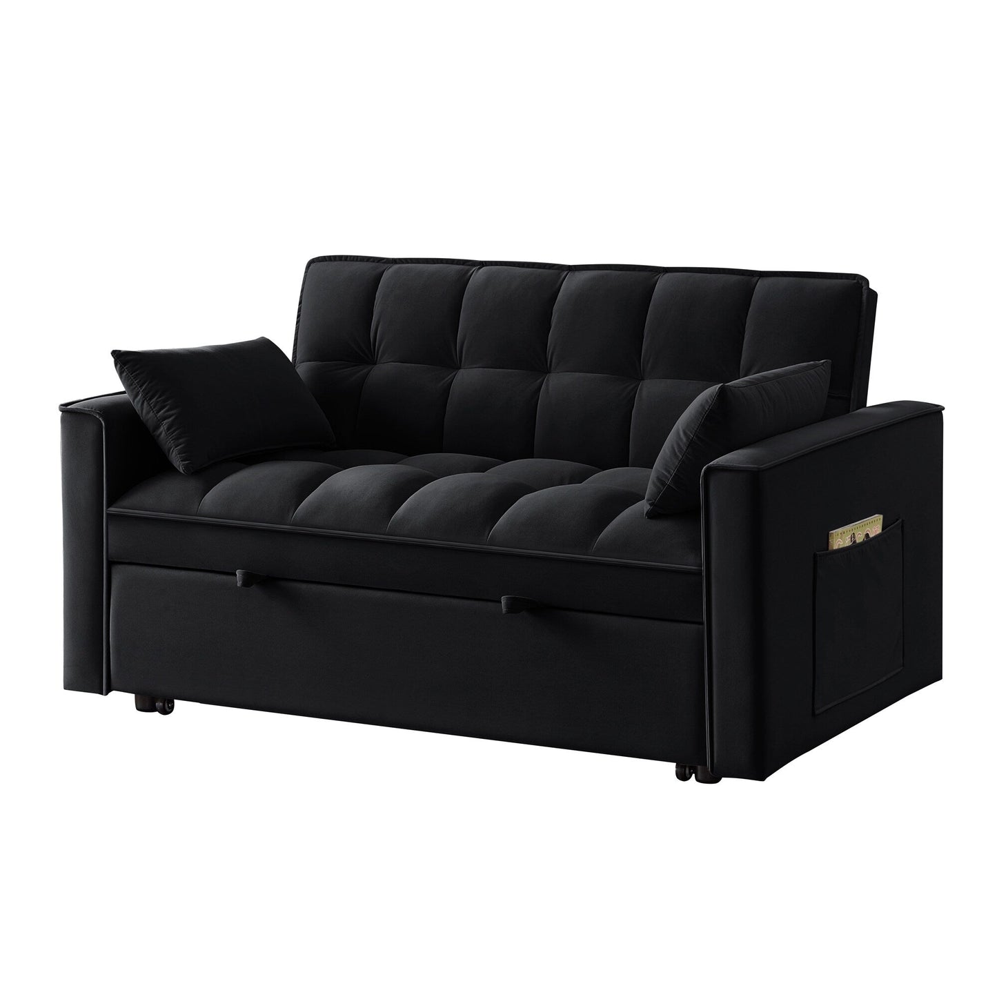 Divano letto moderno nero 52,5 in velluto 4 in 1, multifunzionale, imbottito, con schienale regolabile e cuscini