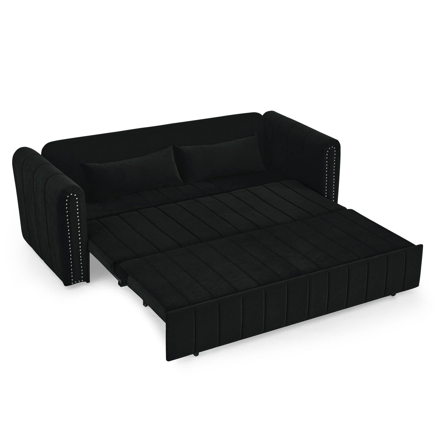 Divano letto estraibile 3 in 1 moderno nero 68 in schiuma con chiodi in rame e due cassetti