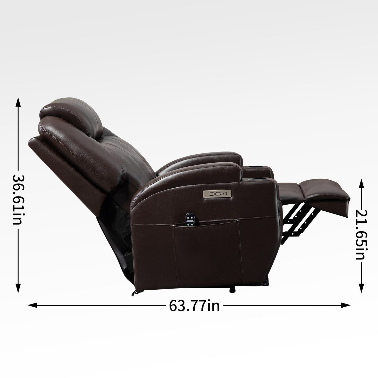 Poltrona reclinabile nera Okin Motor Lift con massaggio vibrante a 8 punti, riscaldamento lombare, doppio portabicchieri e porte USB