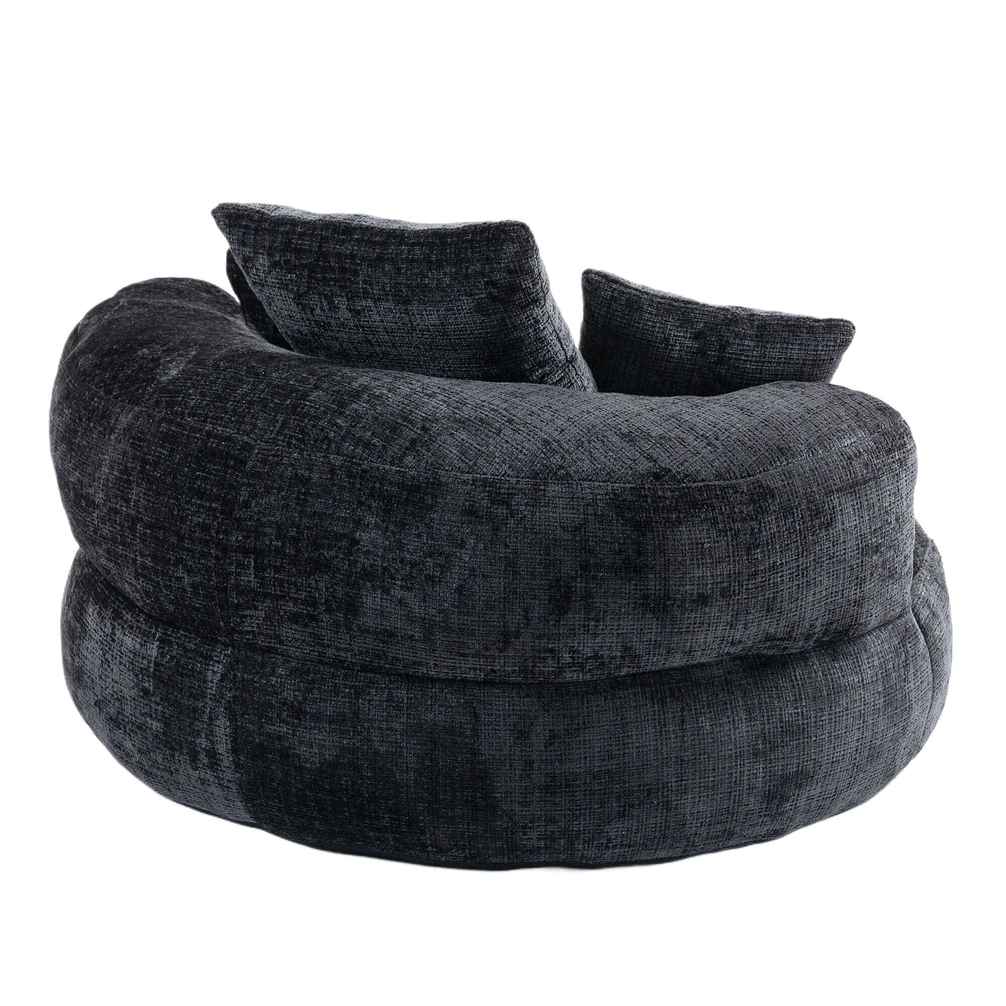 Divano singolo a sacco in ciniglia nero oversize da 42,52 pollici con tre cuscini per camera da letto