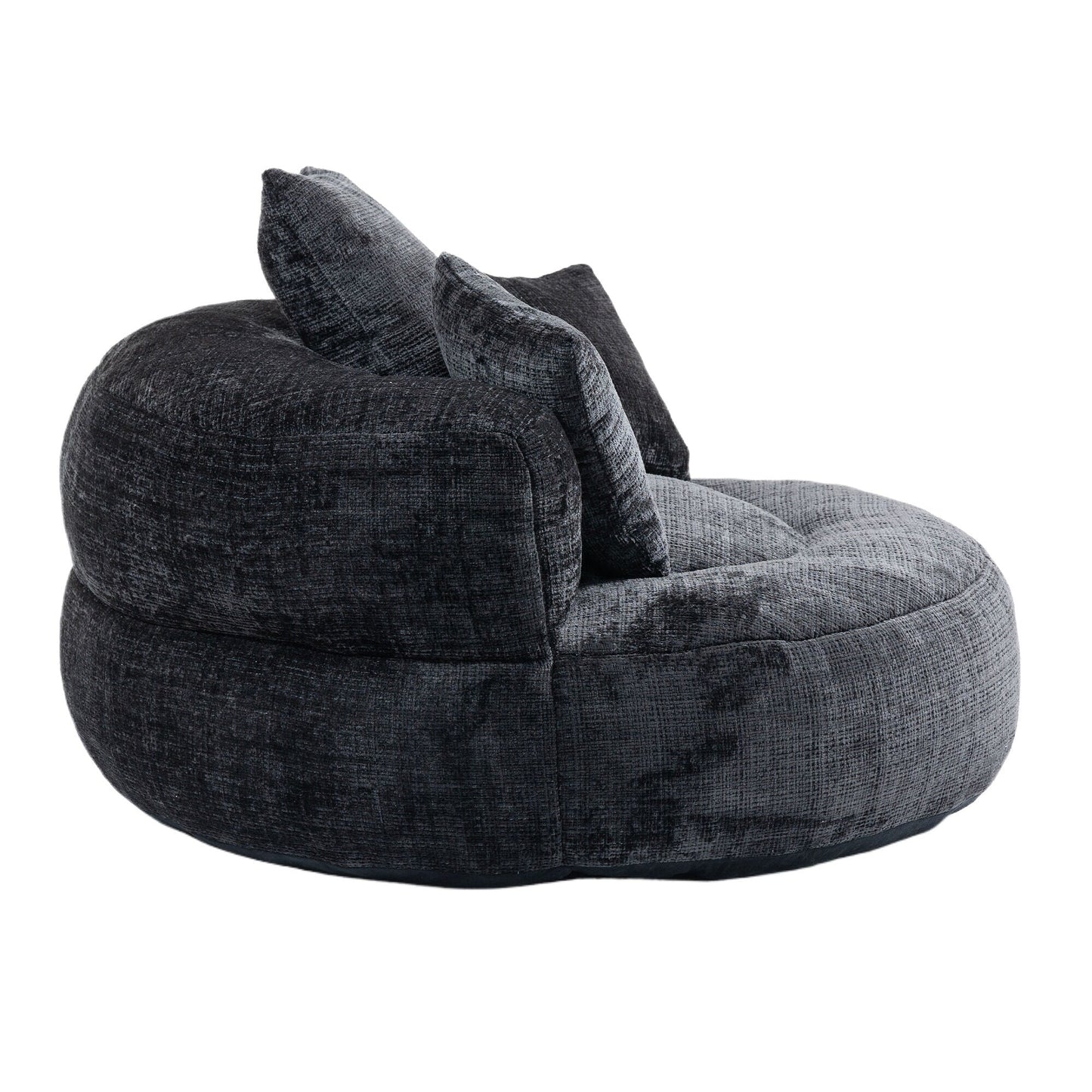 Divano singolo a sacco in ciniglia nero oversize da 42,52 pollici con tre cuscini per camera da letto