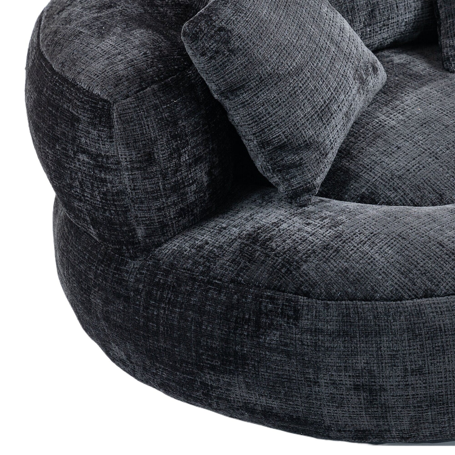 Divano singolo a sacco in ciniglia nero oversize da 42,52 pollici con tre cuscini per camera da letto