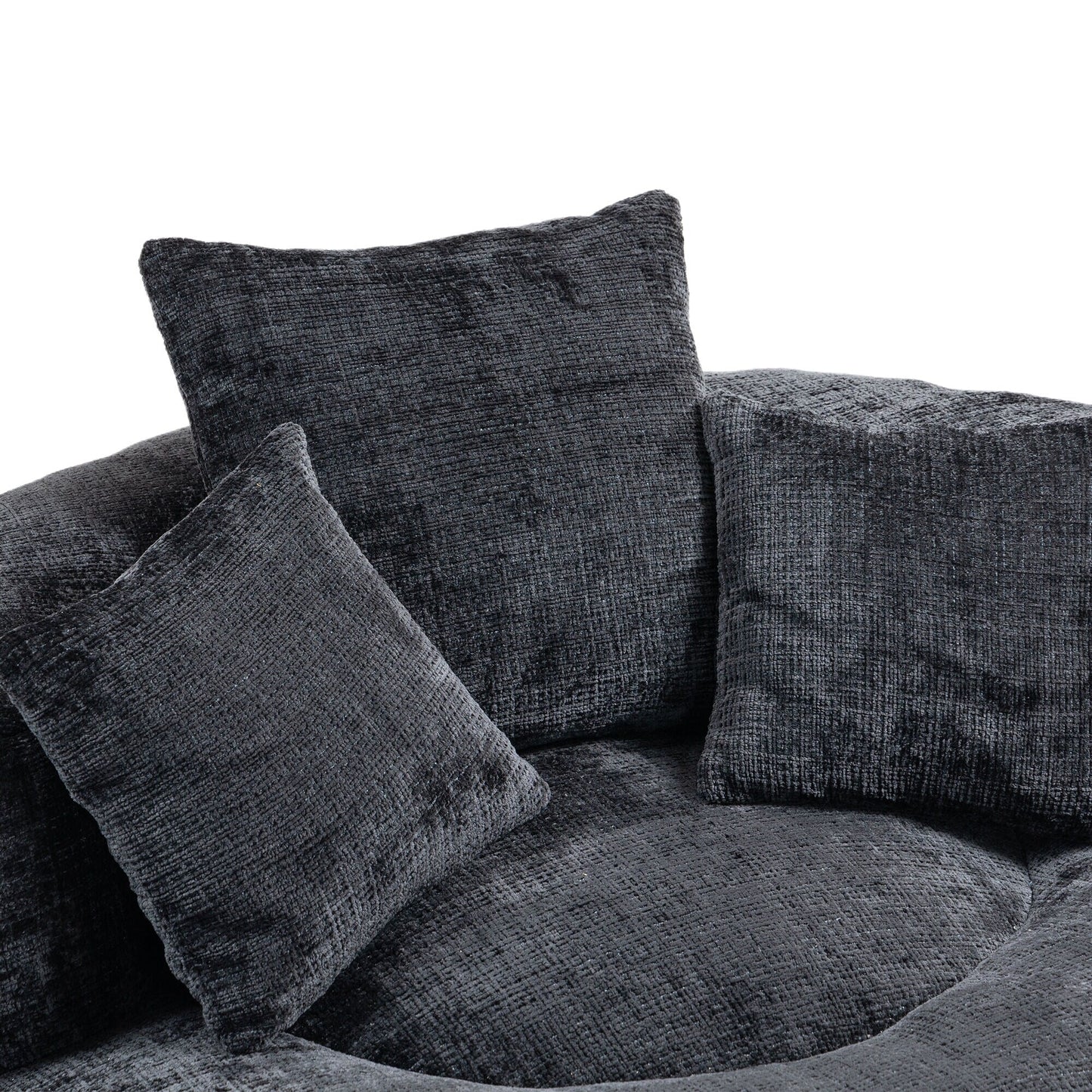 Divano singolo a sacco in ciniglia nero oversize da 42,52 pollici con tre cuscini per camera da letto