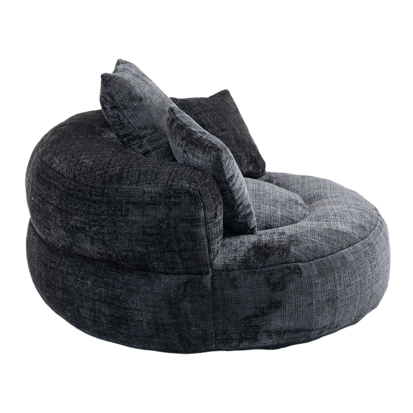 Divano singolo a sacco in ciniglia nero oversize da 42,52 pollici con tre cuscini per camera da letto