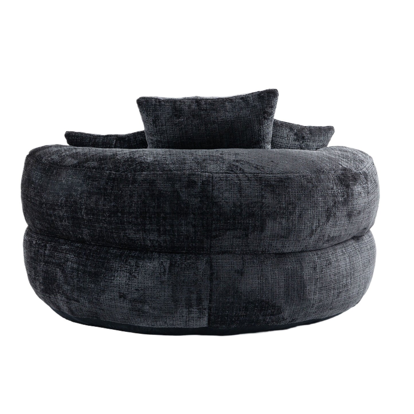 Divano singolo a sacco in ciniglia nero oversize da 42,52 pollici con tre cuscini per camera da letto