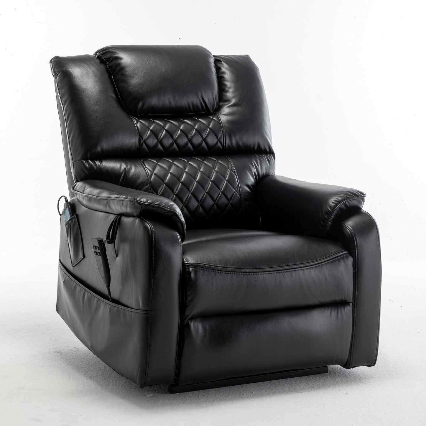 Poltrona reclinabile elettrica oversize in pelle PU nera con massaggio, riscaldamento lombare, tasche laterali, posizione piatta a 180°