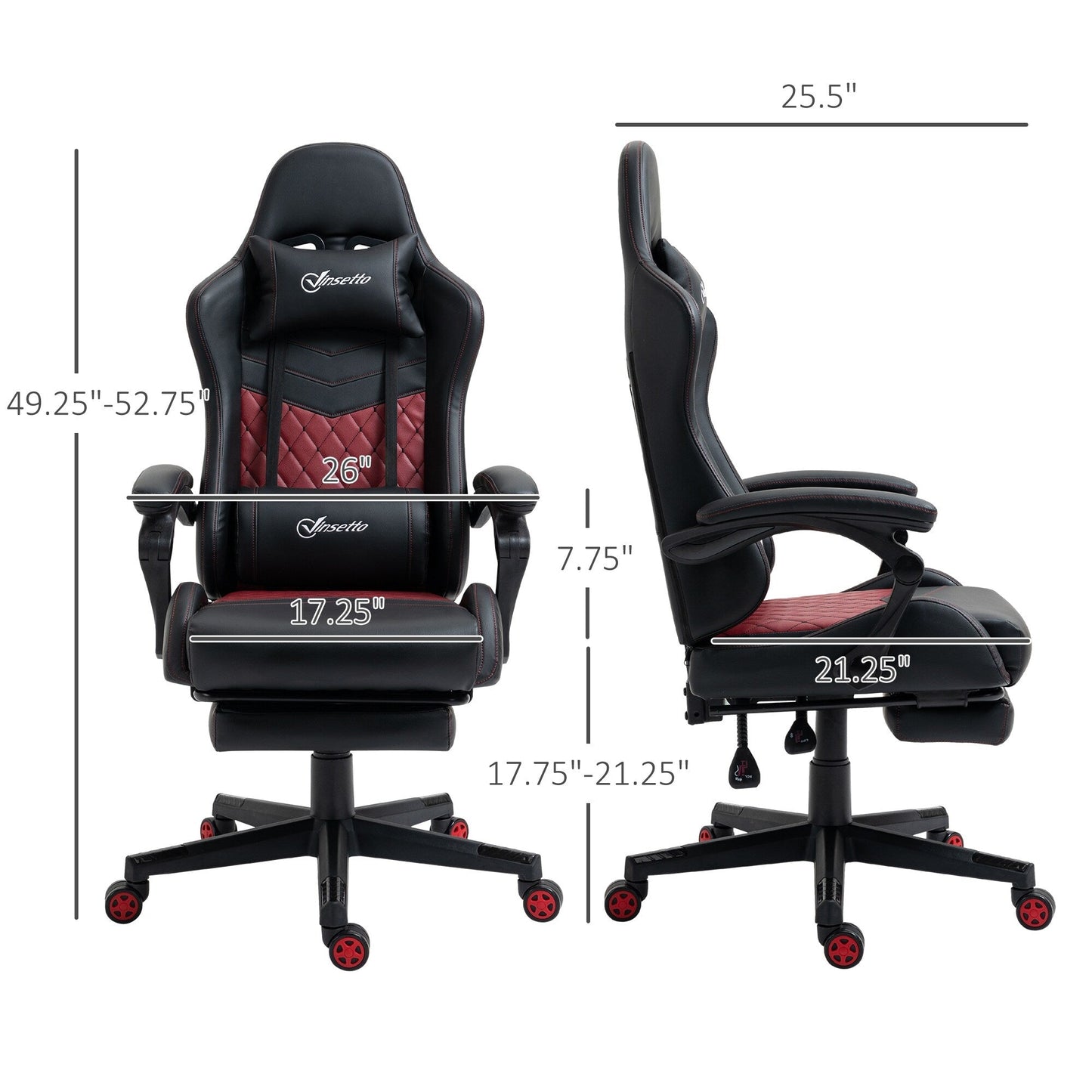 Poltrona reclinabile da gioco girevole a 360° in pelle PU nera con poggiapiedi, poggiatesta, supporto lombare e altezza regolabile