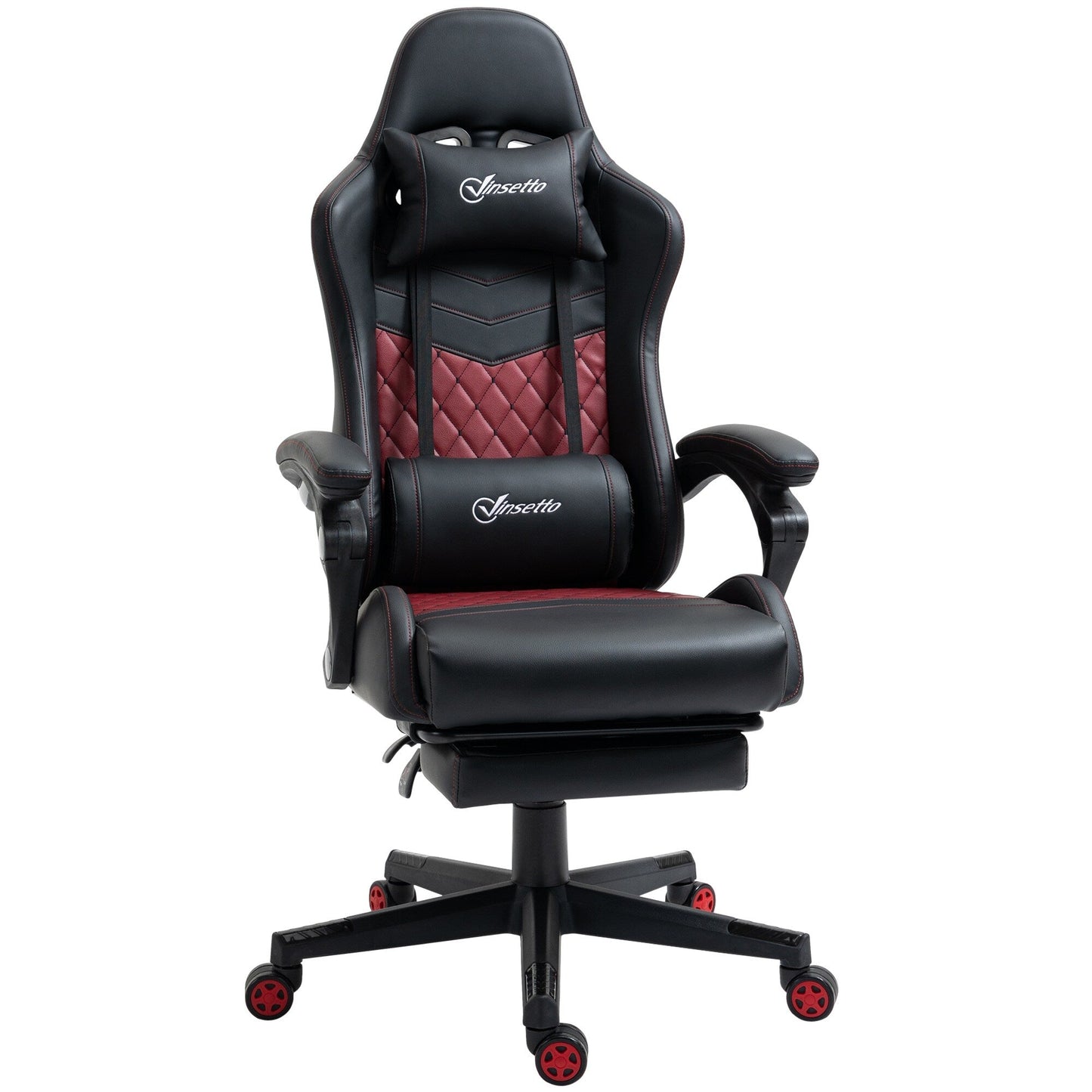 Poltrona reclinabile da gioco girevole a 360° in pelle PU nera con poggiapiedi, poggiatesta, supporto lombare e altezza regolabile