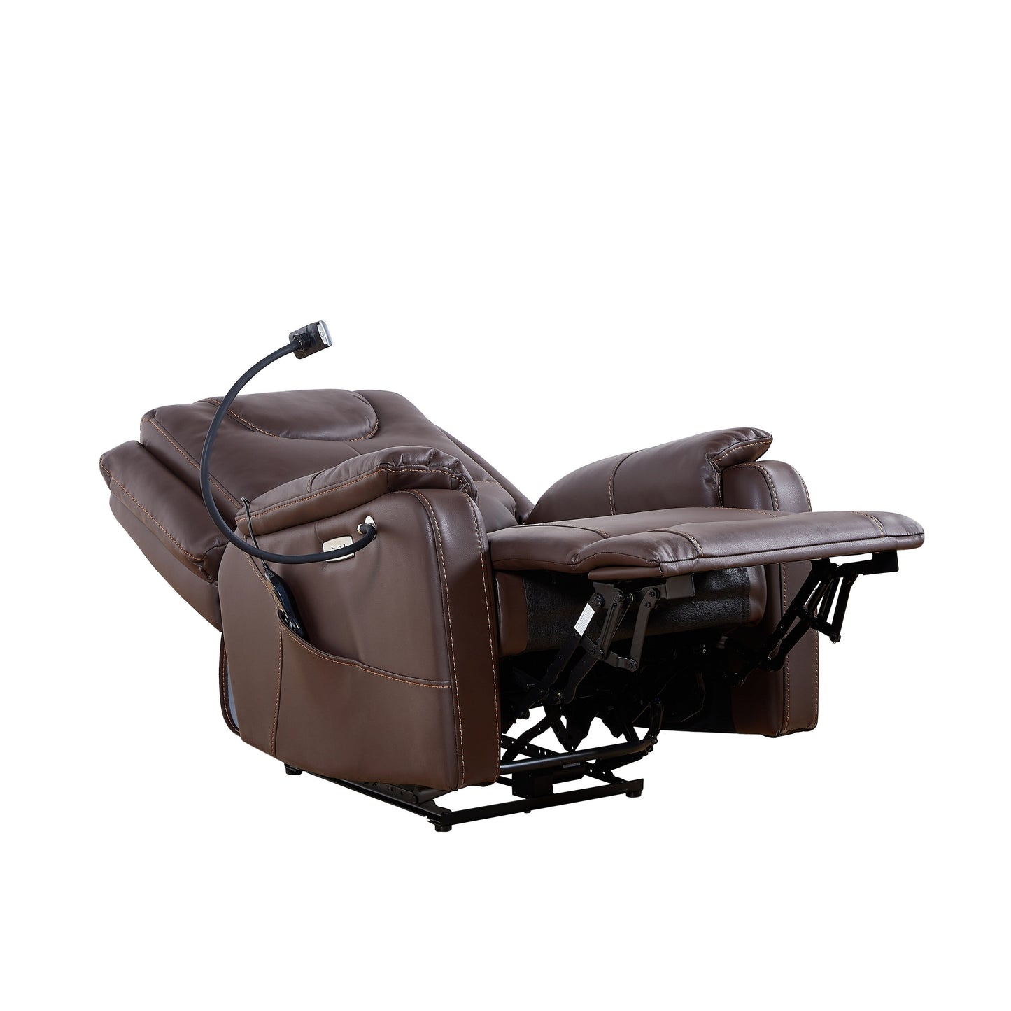 Poltrona reclinabile elettrica nera, con reclinazione di 139°, massaggio e calore, motore Okin, porte USB, porta telefono e tasche laterali