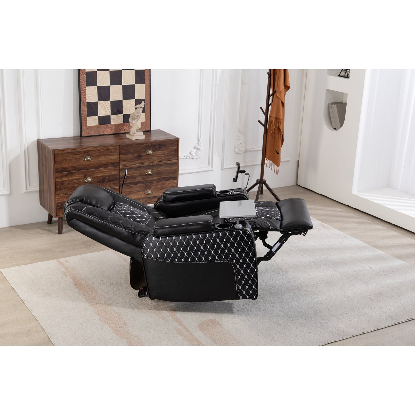 Poltrona reclinabile Black Power Zero Gravity con bracciolo portaoggetti, portabicchieri, tavolo per laptop, supporto per telefono, luce di lettura, porta USB