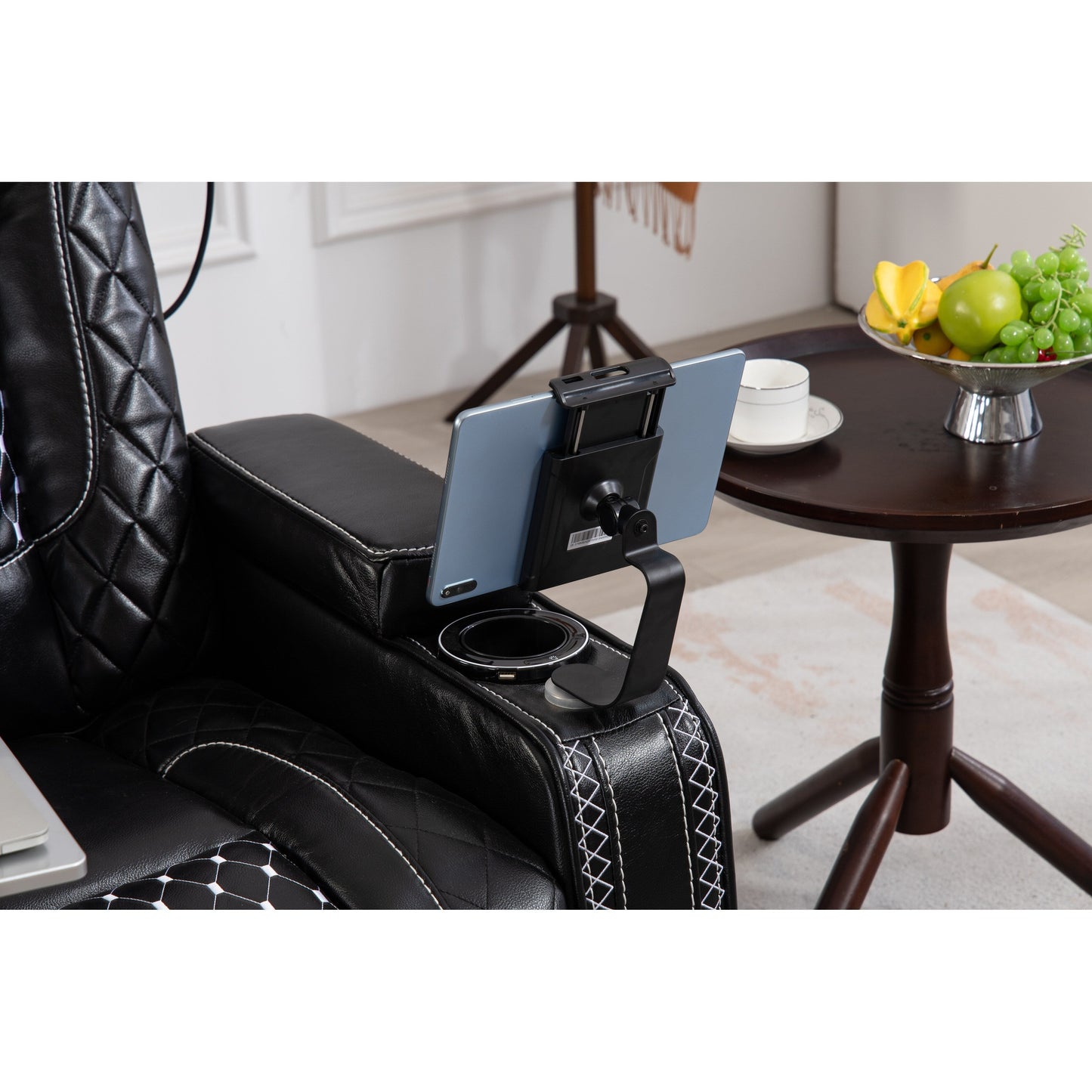 Poltrona reclinabile Black Power Zero Gravity con bracciolo portaoggetti, portabicchieri, tavolo per laptop, supporto per telefono, luce di lettura, porta USB