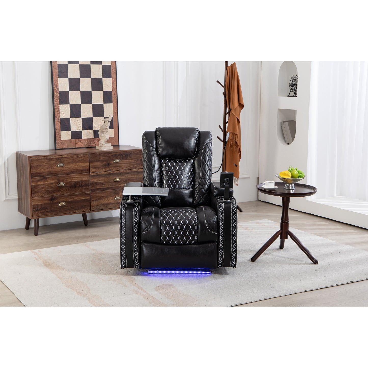 Poltrona reclinabile Black Power Zero Gravity con bracciolo portaoggetti, portabicchieri, tavolo per laptop, supporto per telefono, luce di lettura, porta USB