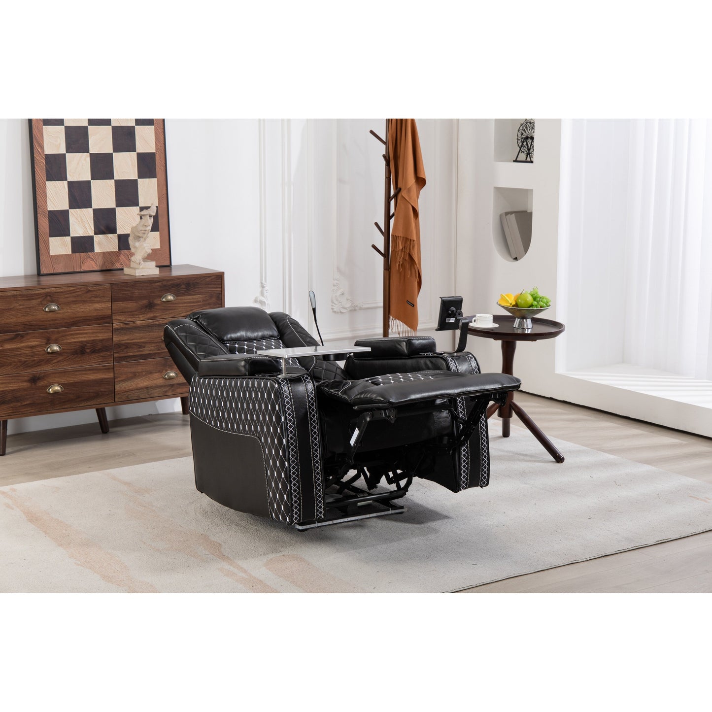 Poltrona reclinabile Black Power Zero Gravity con bracciolo portaoggetti, portabicchieri, tavolo per laptop, supporto per telefono, luce di lettura, porta USB