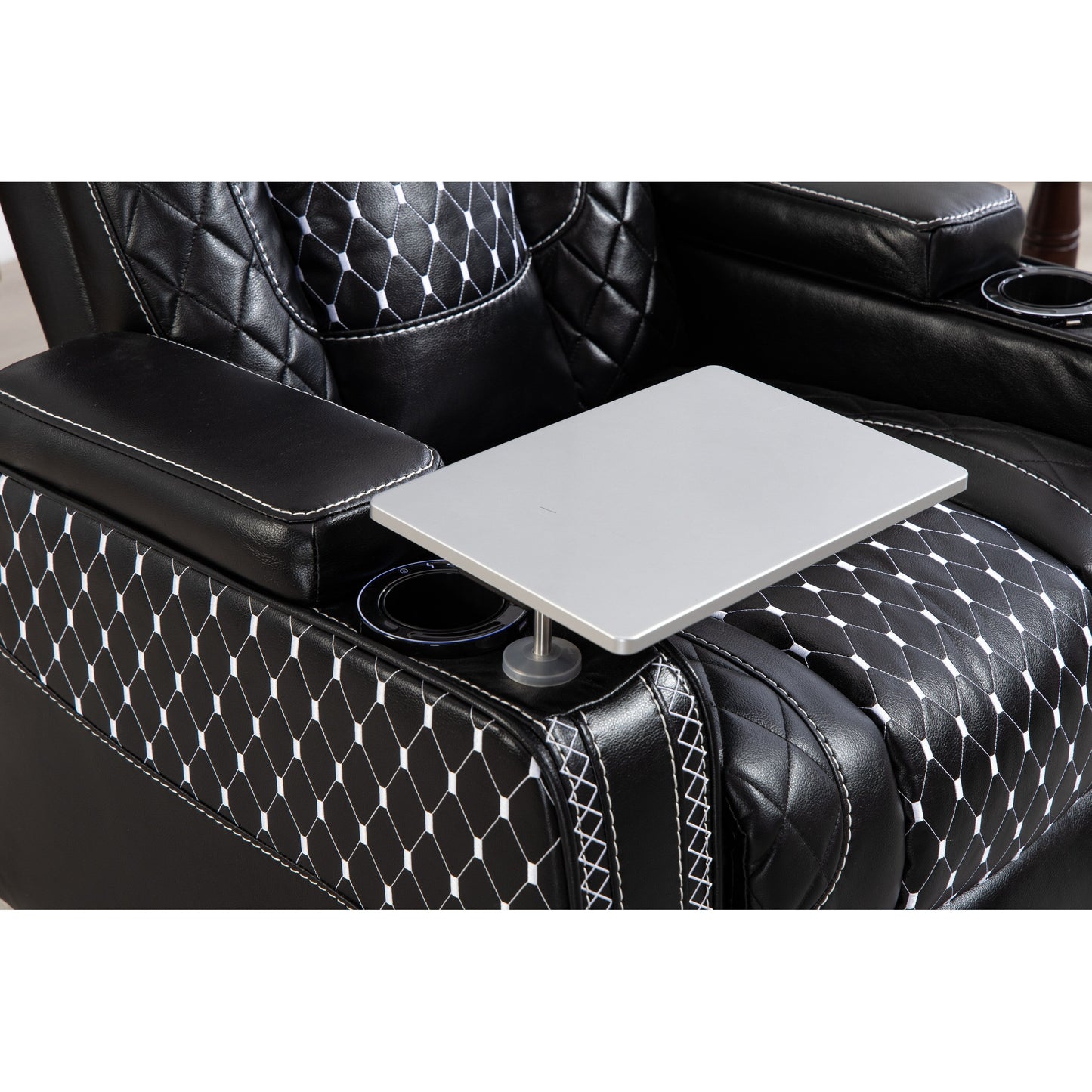 Poltrona reclinabile Black Power Zero Gravity con bracciolo portaoggetti, portabicchieri, tavolo per laptop, supporto per telefono, luce di lettura, porta USB