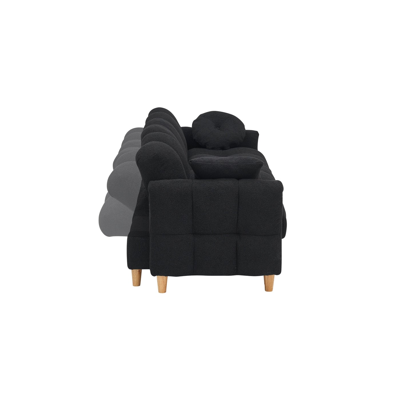 Divano letto imbottito Teddy nero a 3 posti con contenitore e cassetto
