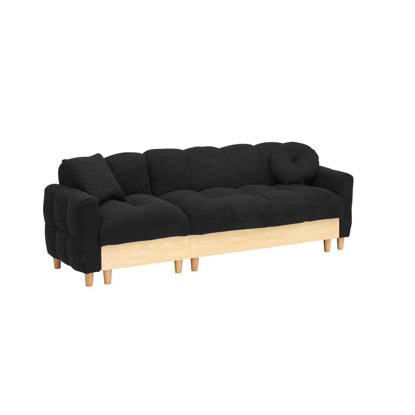 Divano letto imbottito Teddy nero a 3 posti con contenitore e cassetto