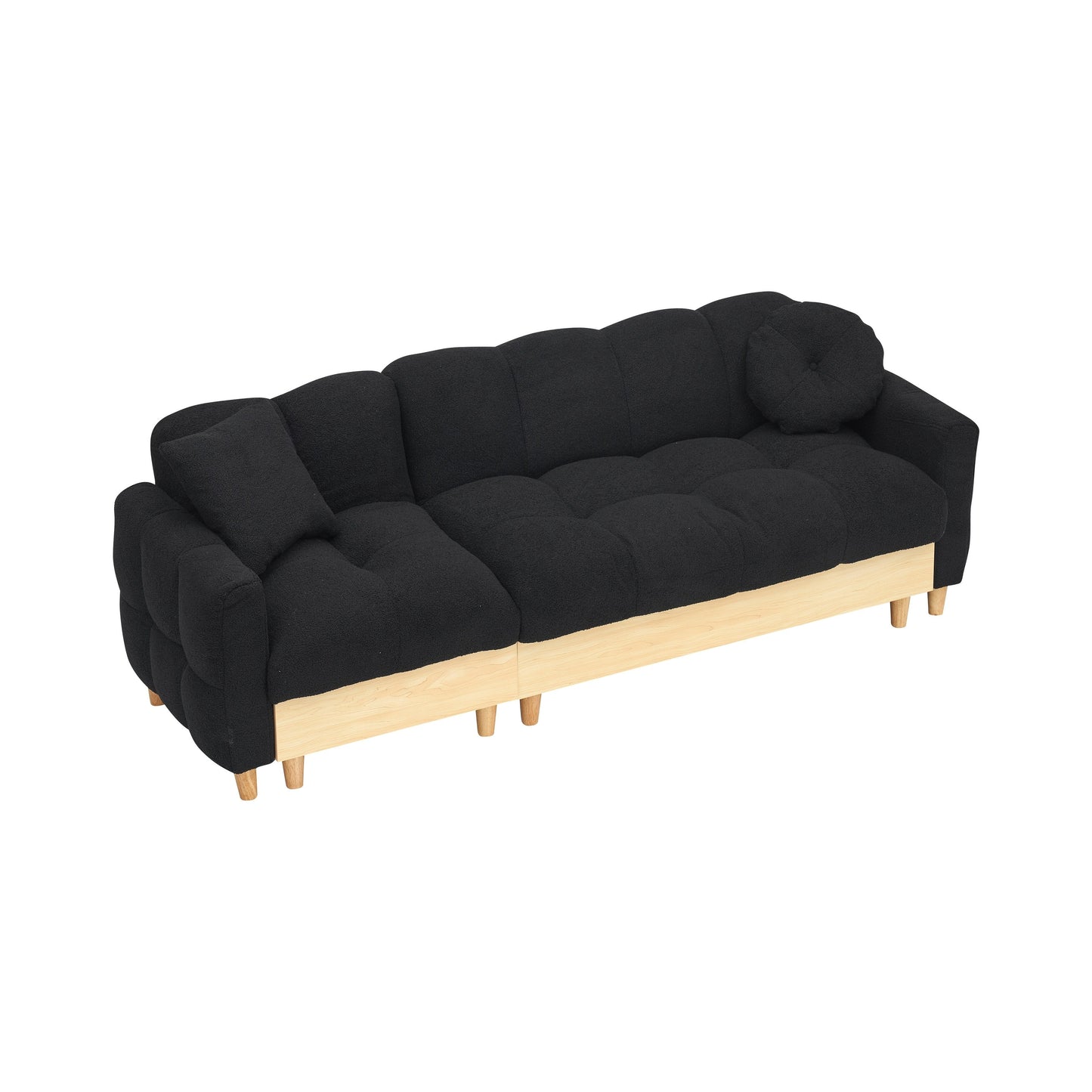 Divano letto imbottito Teddy nero a 3 posti con contenitore e cassetto