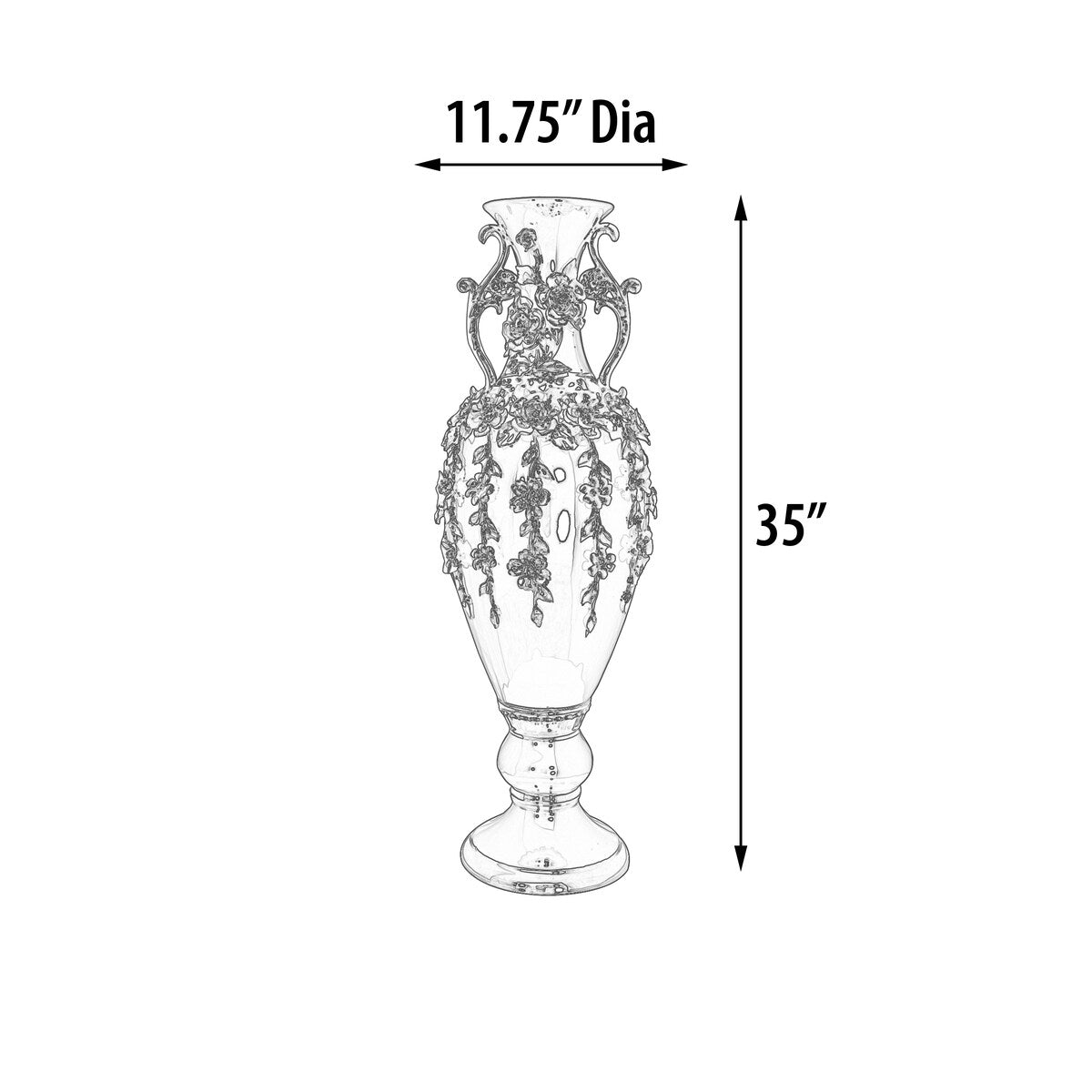 Splendido vaso con fioriera nera e argento, alto 35 pollici