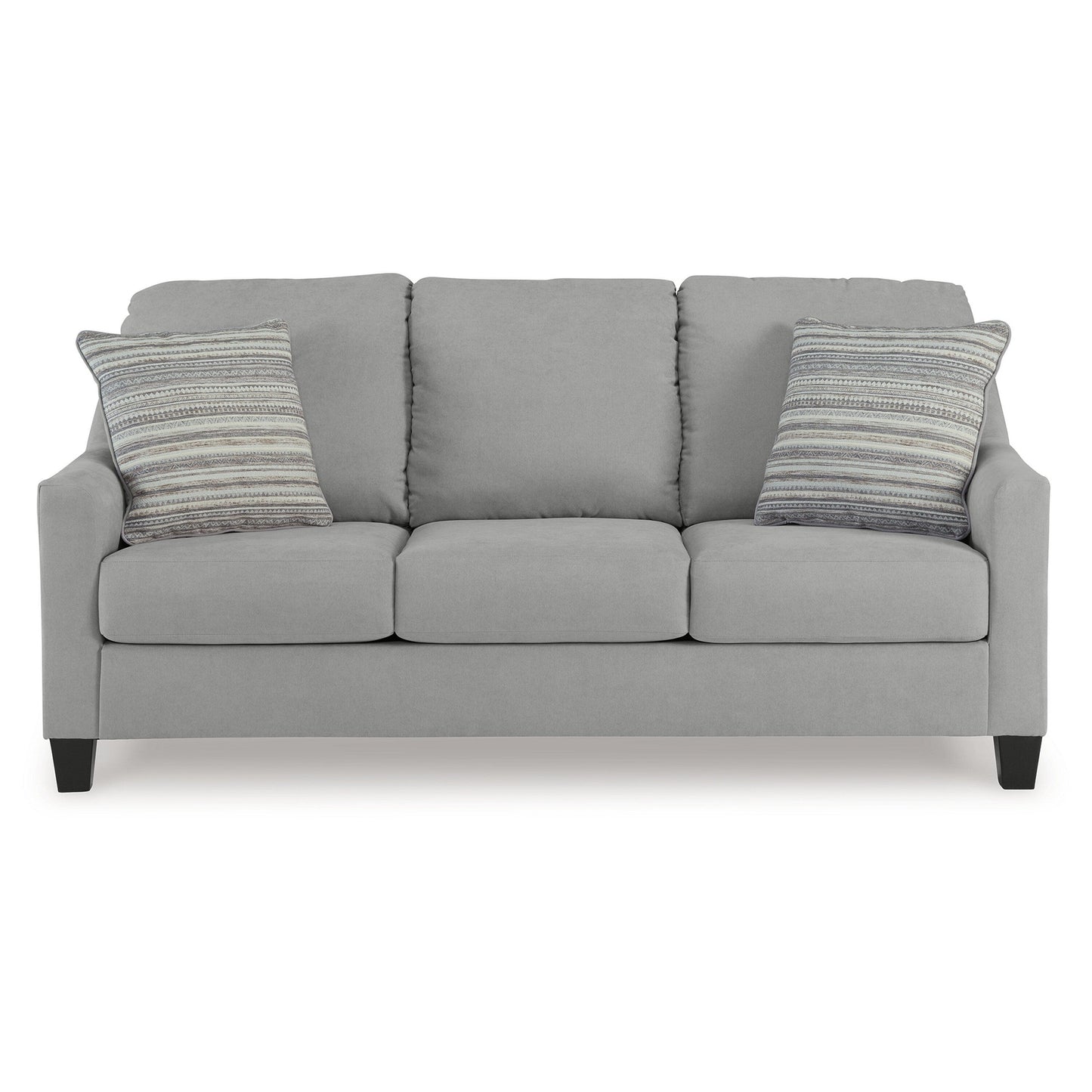 Divano Blaire, poliestere grigio, 2 cuscini decorativi, legno nero, 80 pollici