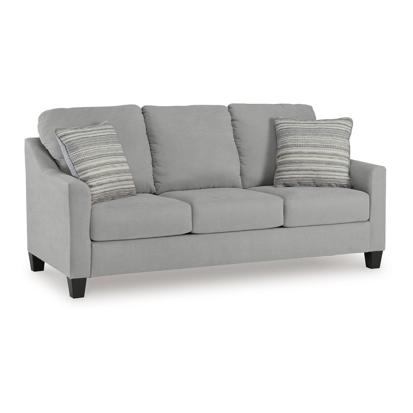Divano Blaire, poliestere grigio, 2 cuscini decorativi, legno nero, 80 pollici