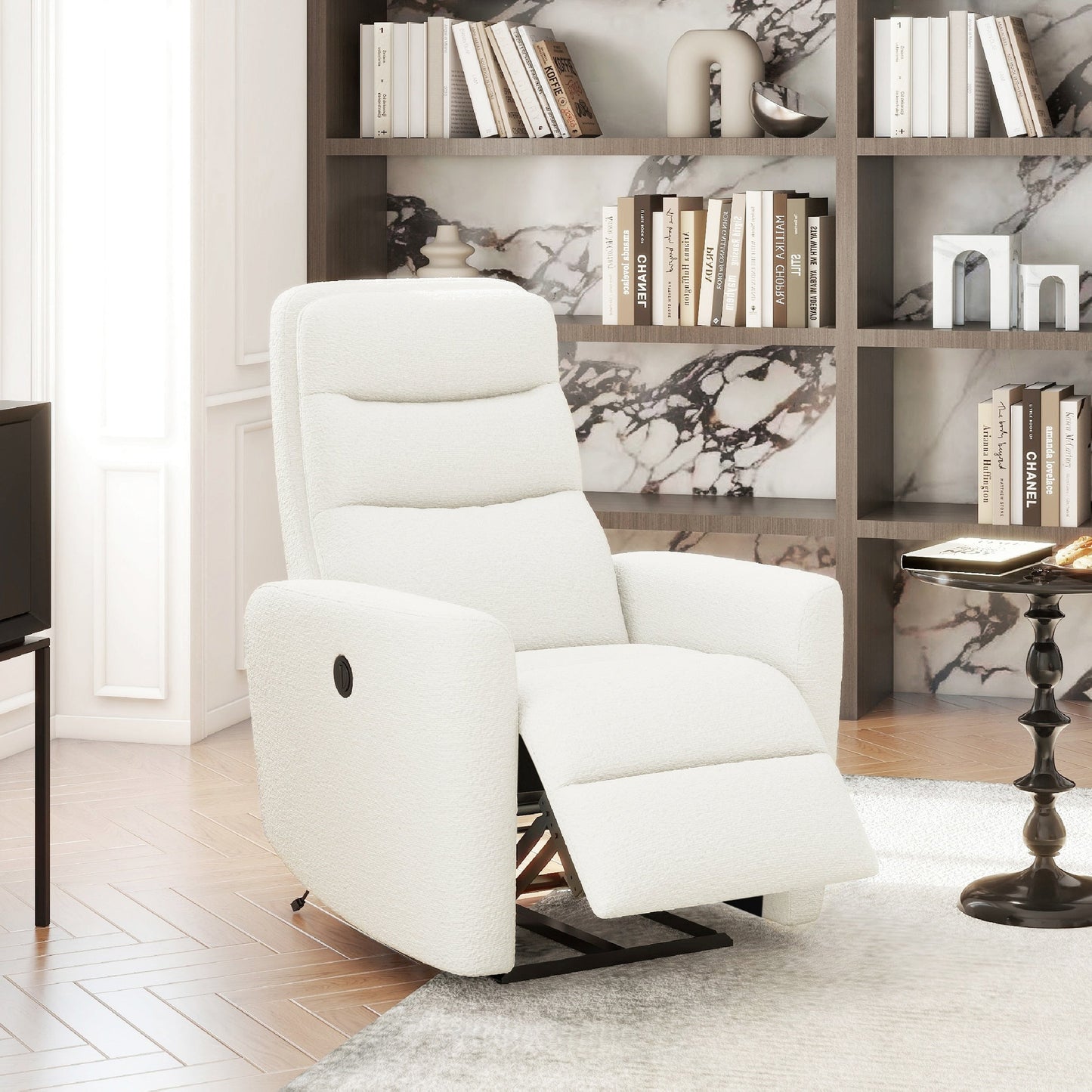 Poltrona reclinabile elettrica con schienale alto e rivestimento in tessuto Boucle Bloomy 35.5