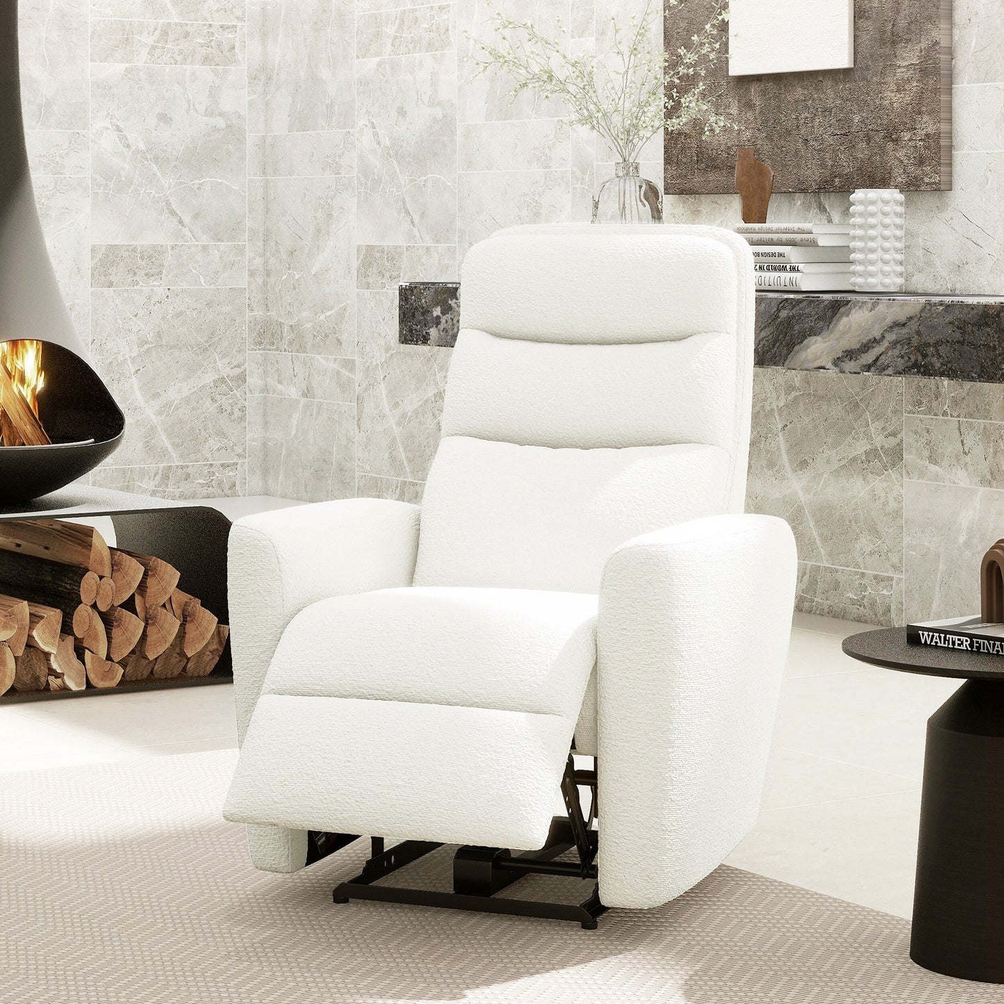 Poltrona reclinabile elettrica con schienale alto e rivestimento in tessuto Boucle Bloomy 35.5