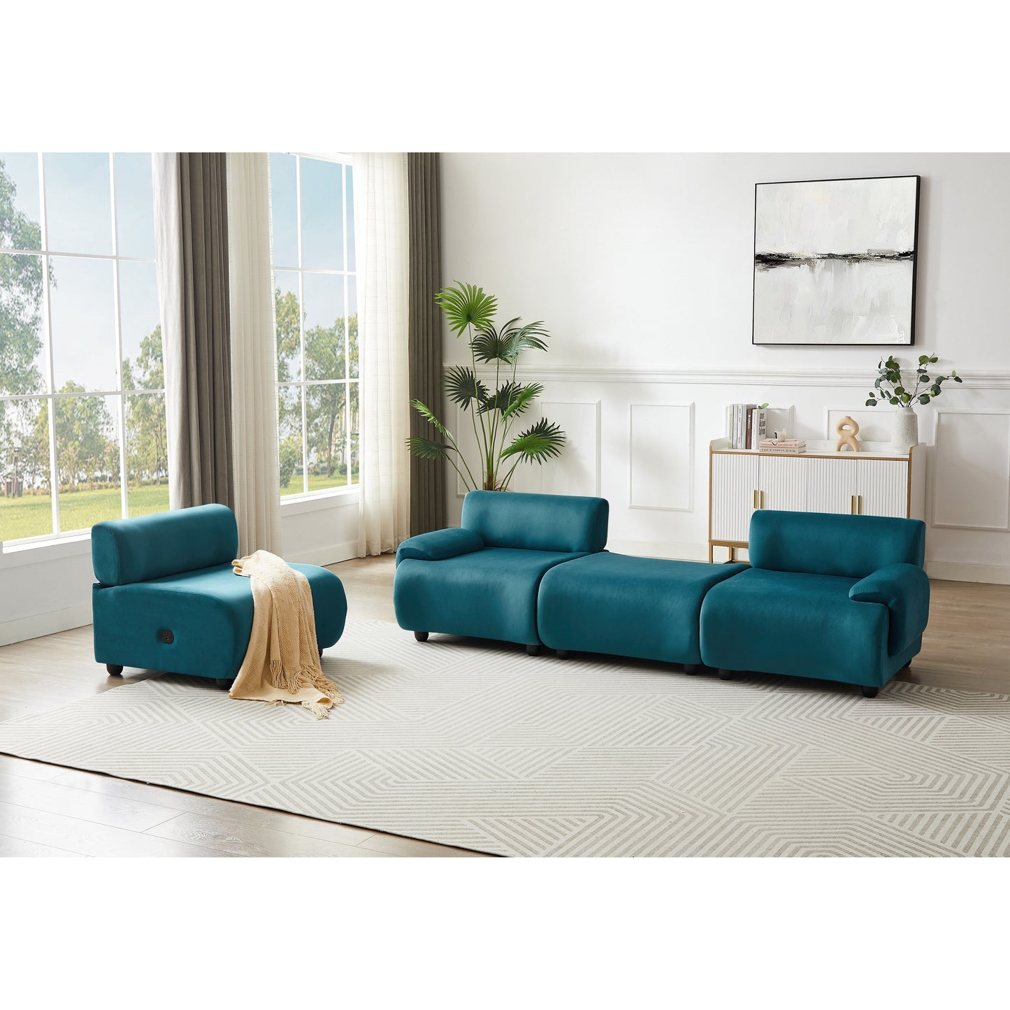 Divano componibile modulare a 3 posti Blue 105 con pouf mobile e seduta profonda