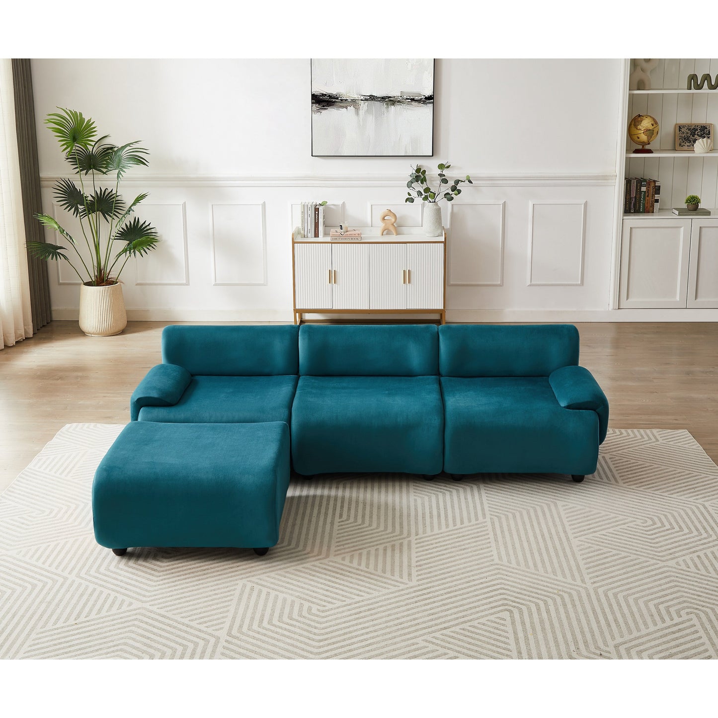 Divano componibile modulare a 3 posti Blue 105 con pouf mobile e seduta profonda