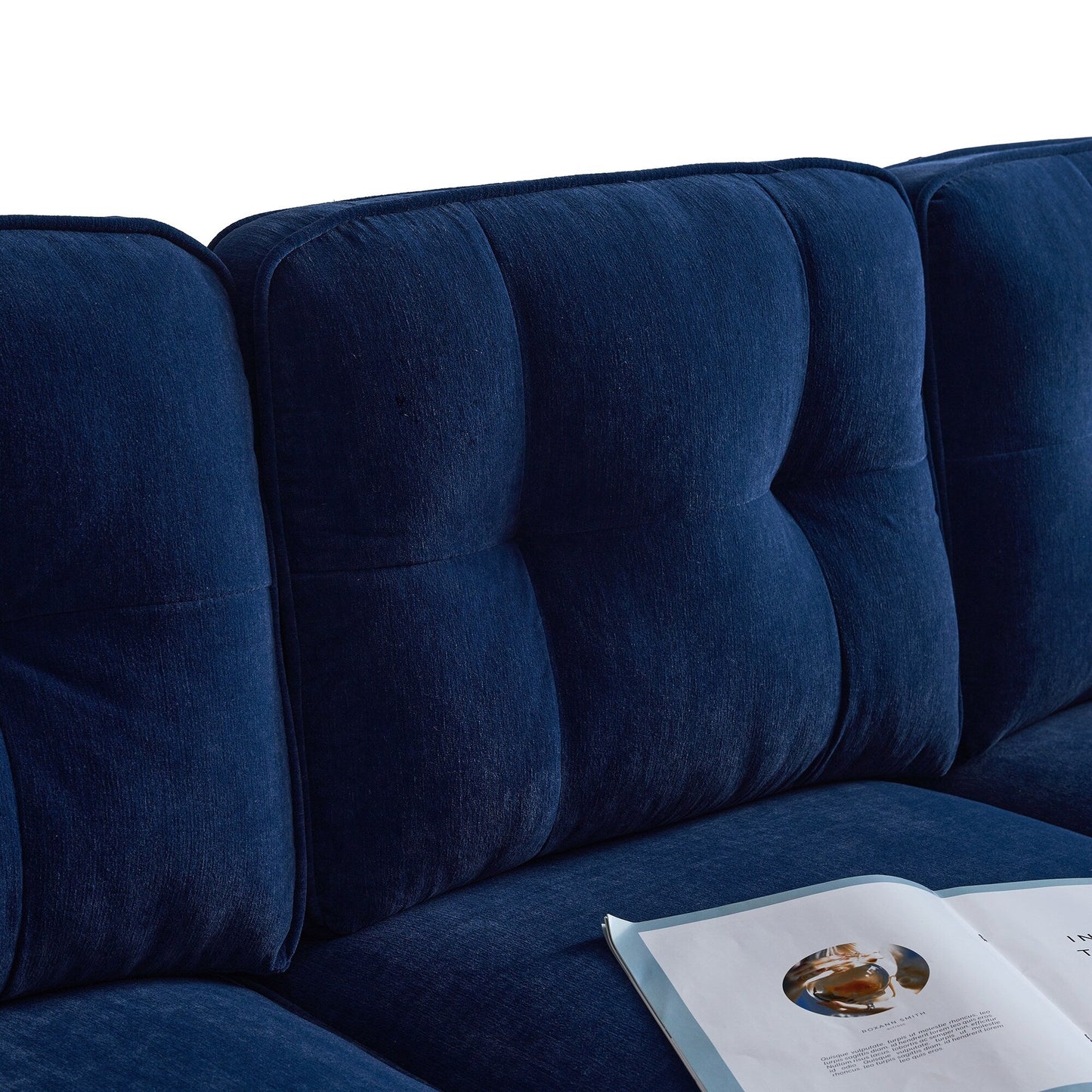 Divano componibile a 3 posti a L in velluto blu da 83'' con schienali mobili e gambe in metallo