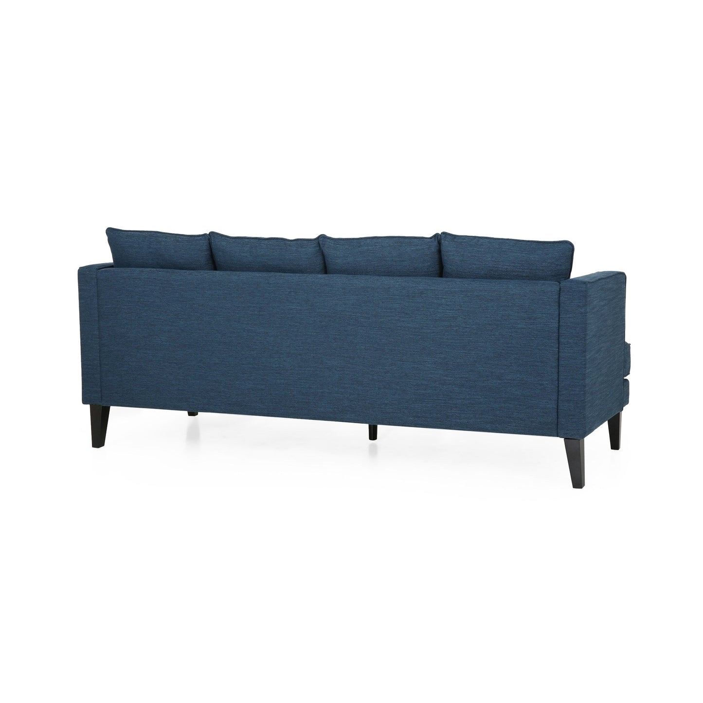 Divano a 3 posti in poliestere blu da 86'' con schienale trapuntato, gambe in legno massello, supporto a molle insacchettate per uno stile di vita moderno