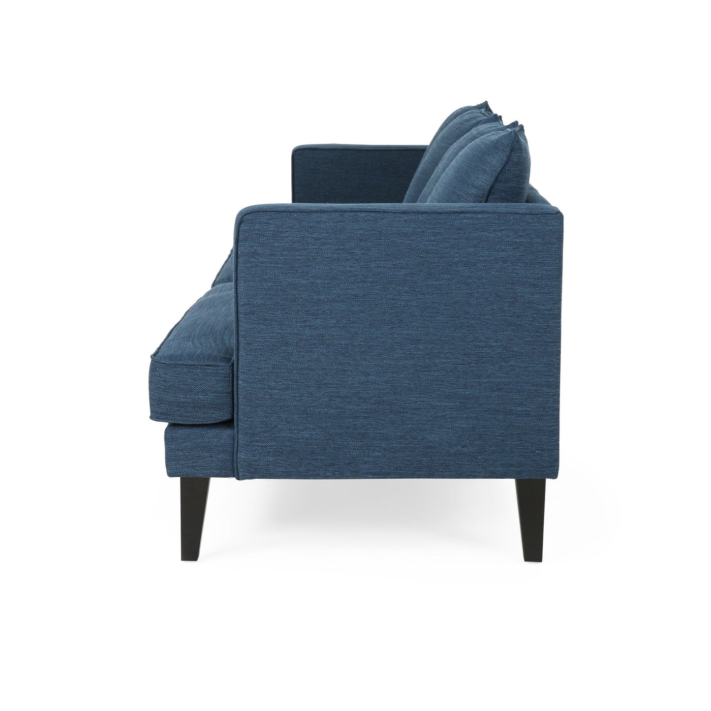 Divano a 3 posti in poliestere blu da 86'' con schienale trapuntato, gambe in legno massello, supporto a molle insacchettate per uno stile di vita moderno