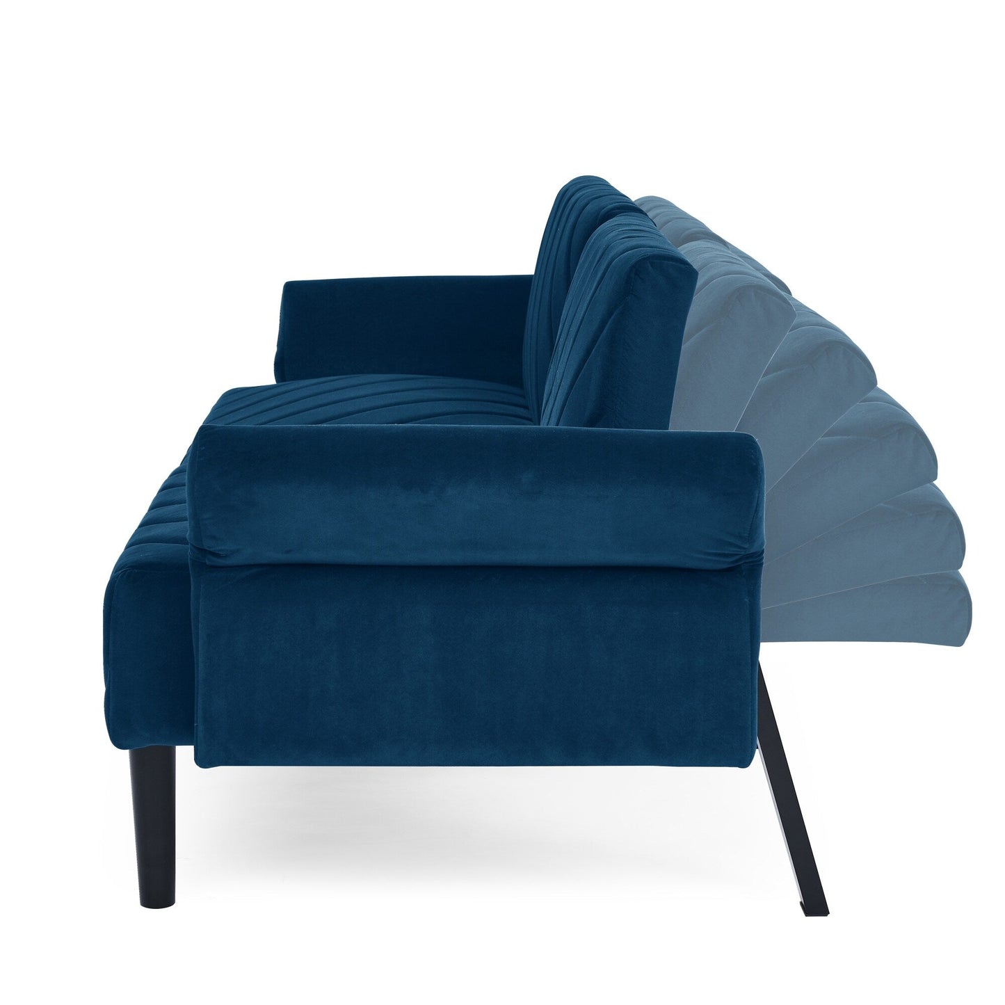 Divano letto futon convertibile in velluto blu 87 con braccioli regolabili per soggiorno