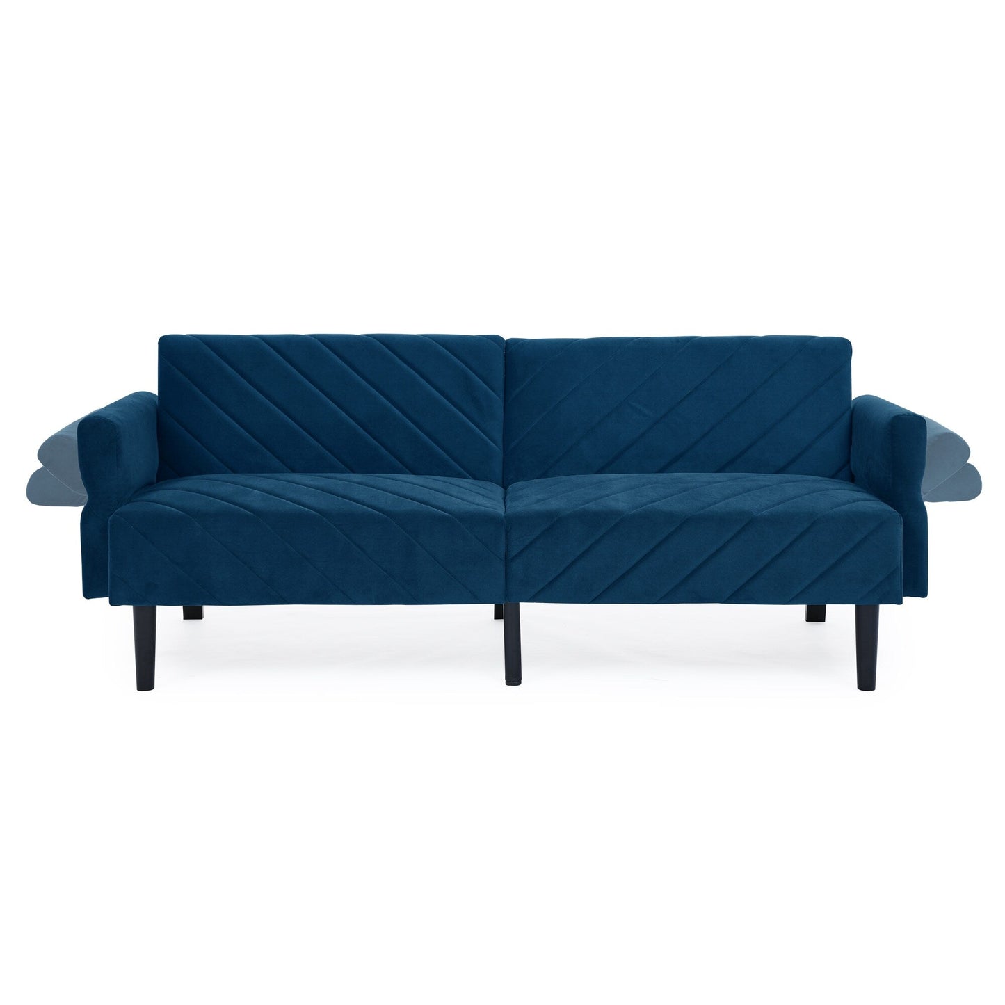 Divano letto futon convertibile in velluto blu 87 con braccioli regolabili per soggiorno