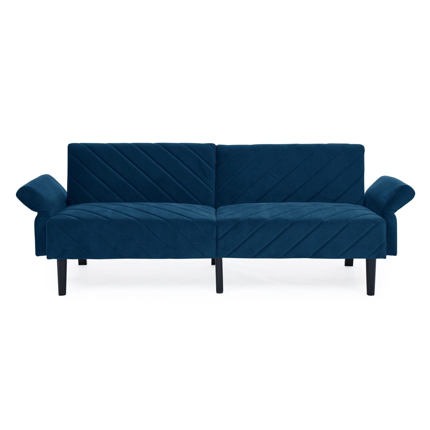 Divano letto futon convertibile in velluto blu 87 con braccioli regolabili per soggiorno