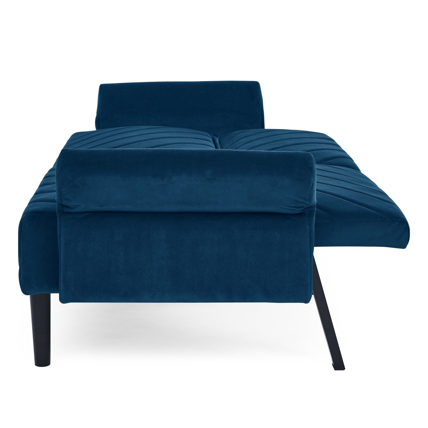 Divano letto futon convertibile in velluto blu 87 con braccioli regolabili per soggiorno