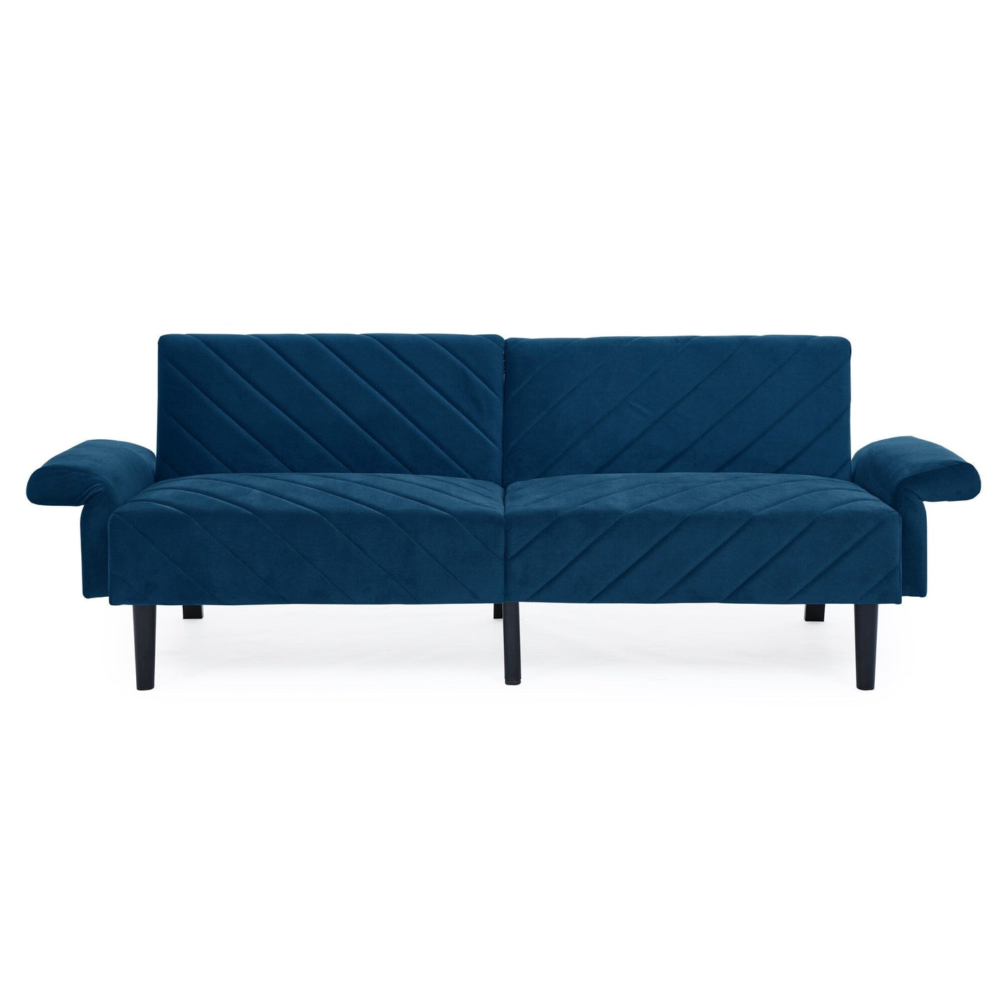 Divano letto futon convertibile in velluto blu 87 con braccioli regolabili per soggiorno