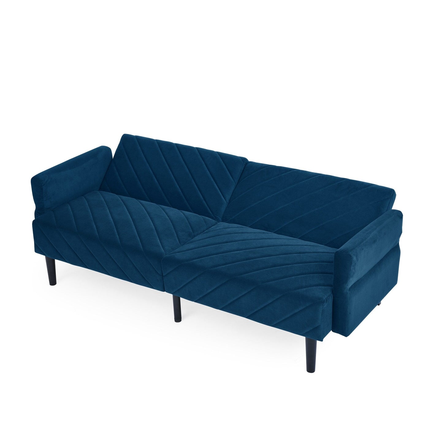 Divano letto futon convertibile in velluto blu 87 con braccioli regolabili per soggiorno