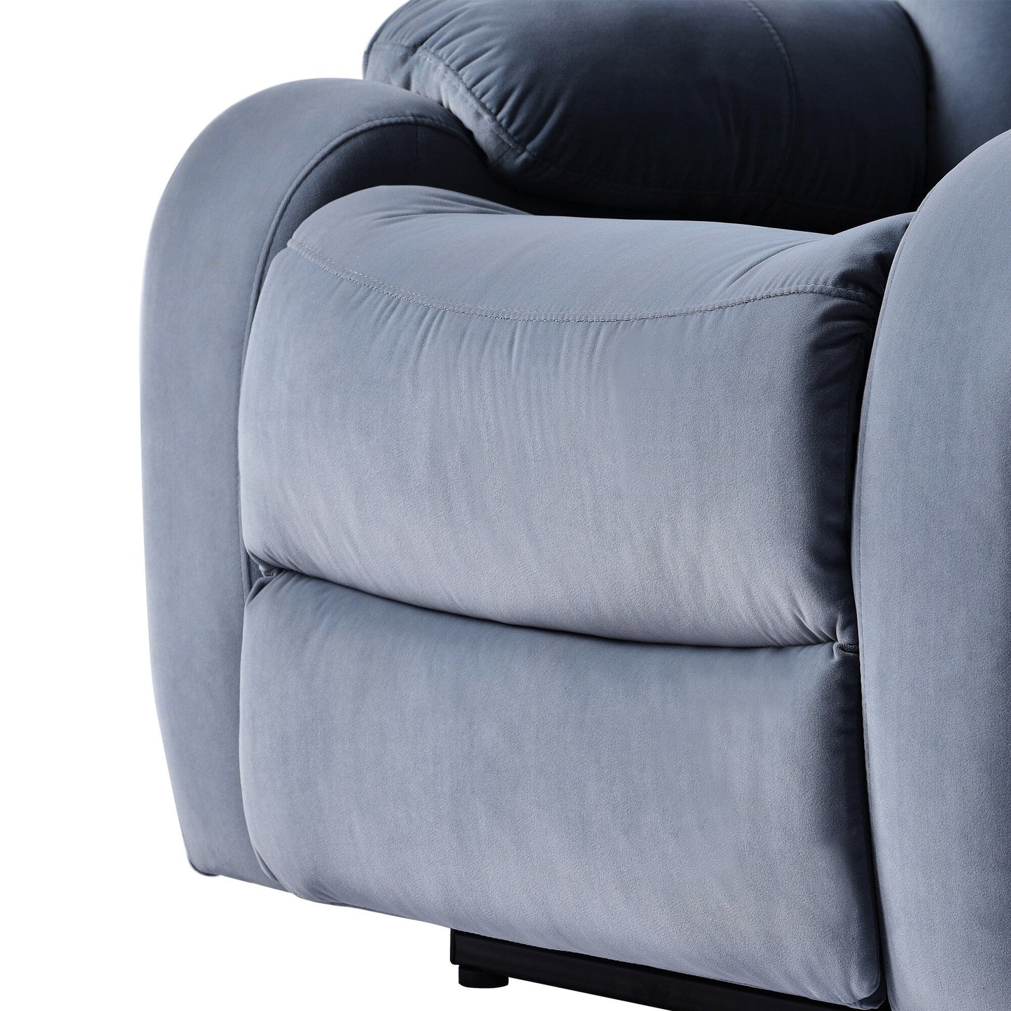 Poltrona reclinabile elettrica in tessuto antiscivolo blu per anziani, con telecomando, design morbido e tasca portaoggetti laterale