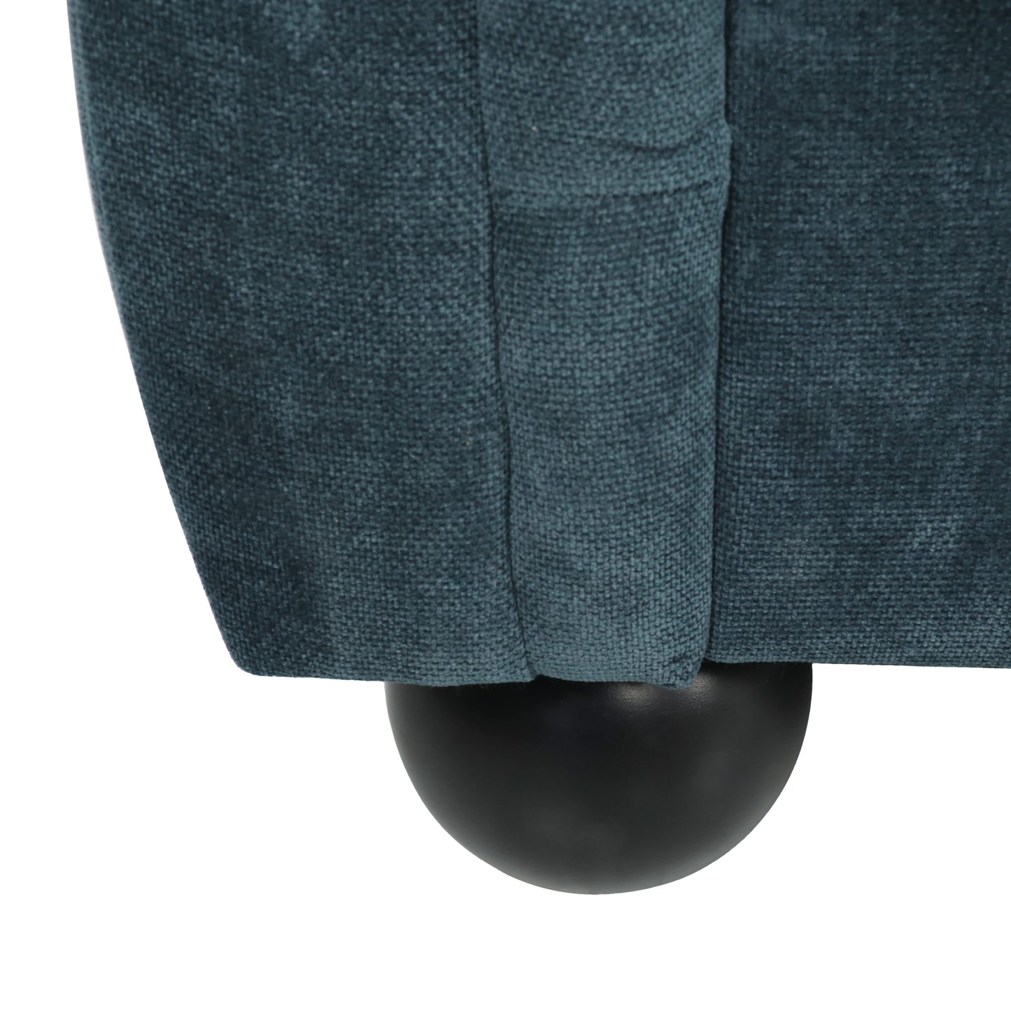 Divano a 3 posti con bottoni blu e gambe in legno