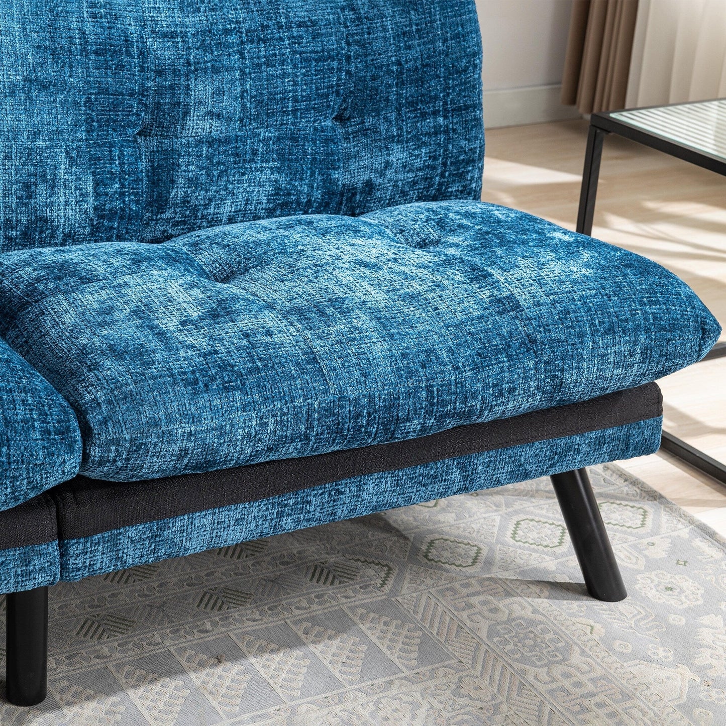 Divano letto futon convertibile in ciniglia blu