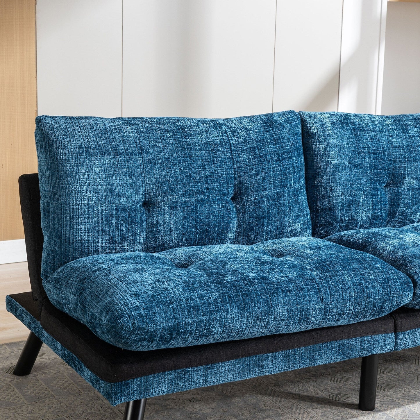 Divano letto futon convertibile in ciniglia blu