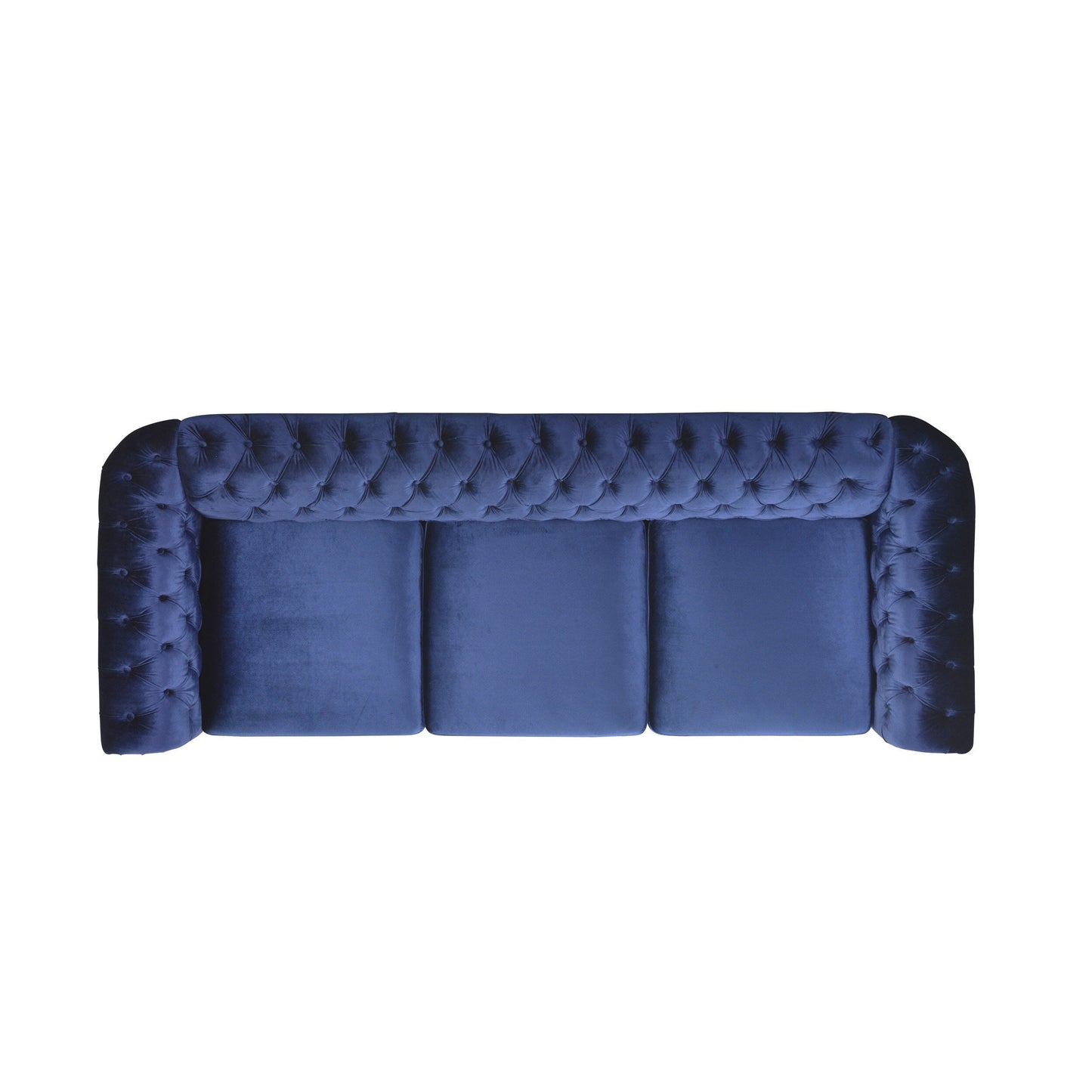 Divano Chesterfield blu a 3 posti con bottoni e borchie