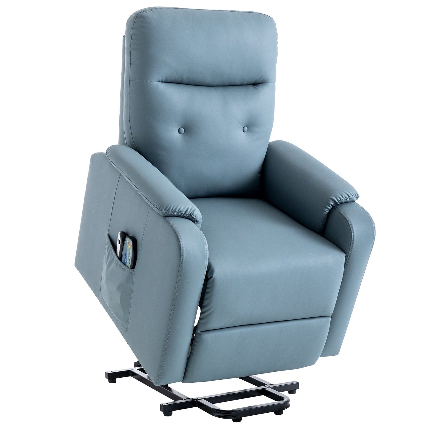 Poltrona reclinabile elettrica blu con massaggio, calore e tasche laterali, ideale per anziani e adulti