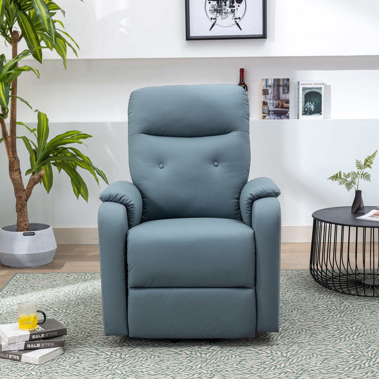 Poltrona reclinabile elettrica blu con massaggio, calore e tasche laterali, ideale per anziani e adulti