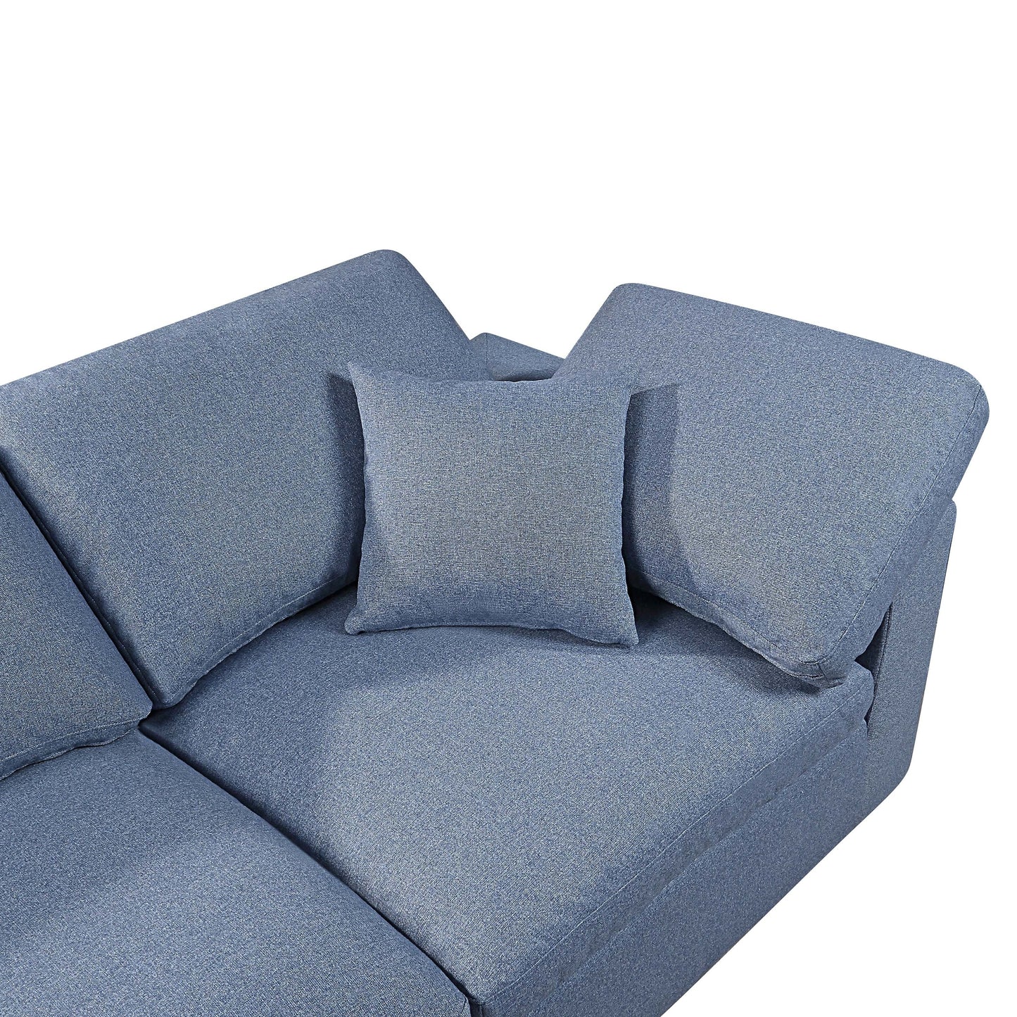 Divano componibile modulare a 4 posti in lino blu con cuscini