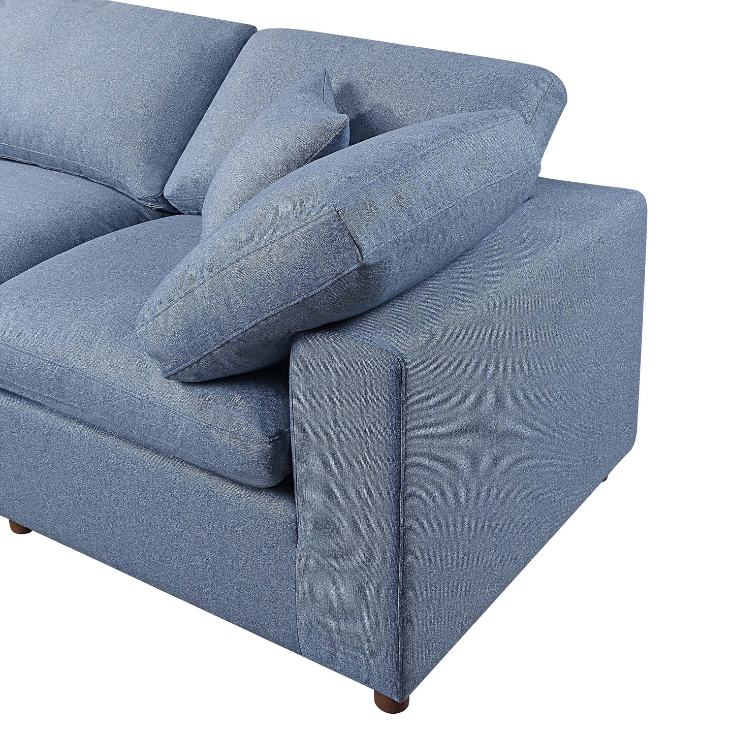 Divano componibile modulare a 4 posti in lino blu con cuscini